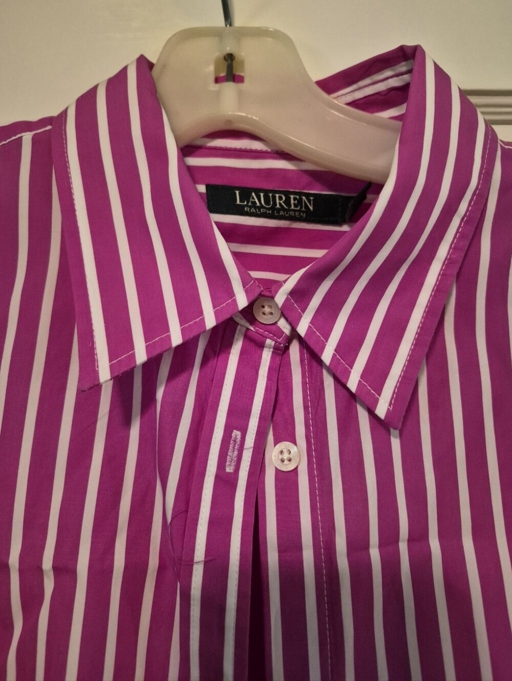 Lauren Ralph Lauren Pink & White Striped Button-Up Shirt Size 8 | Like New